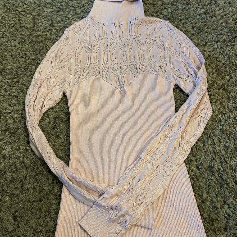 VENUS Blush Lace Turtleneck Top